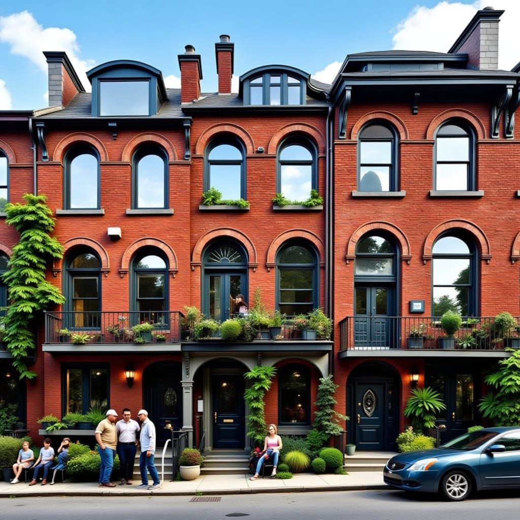 Maryland Row House Facade in Warm Brick and Earthy Tones