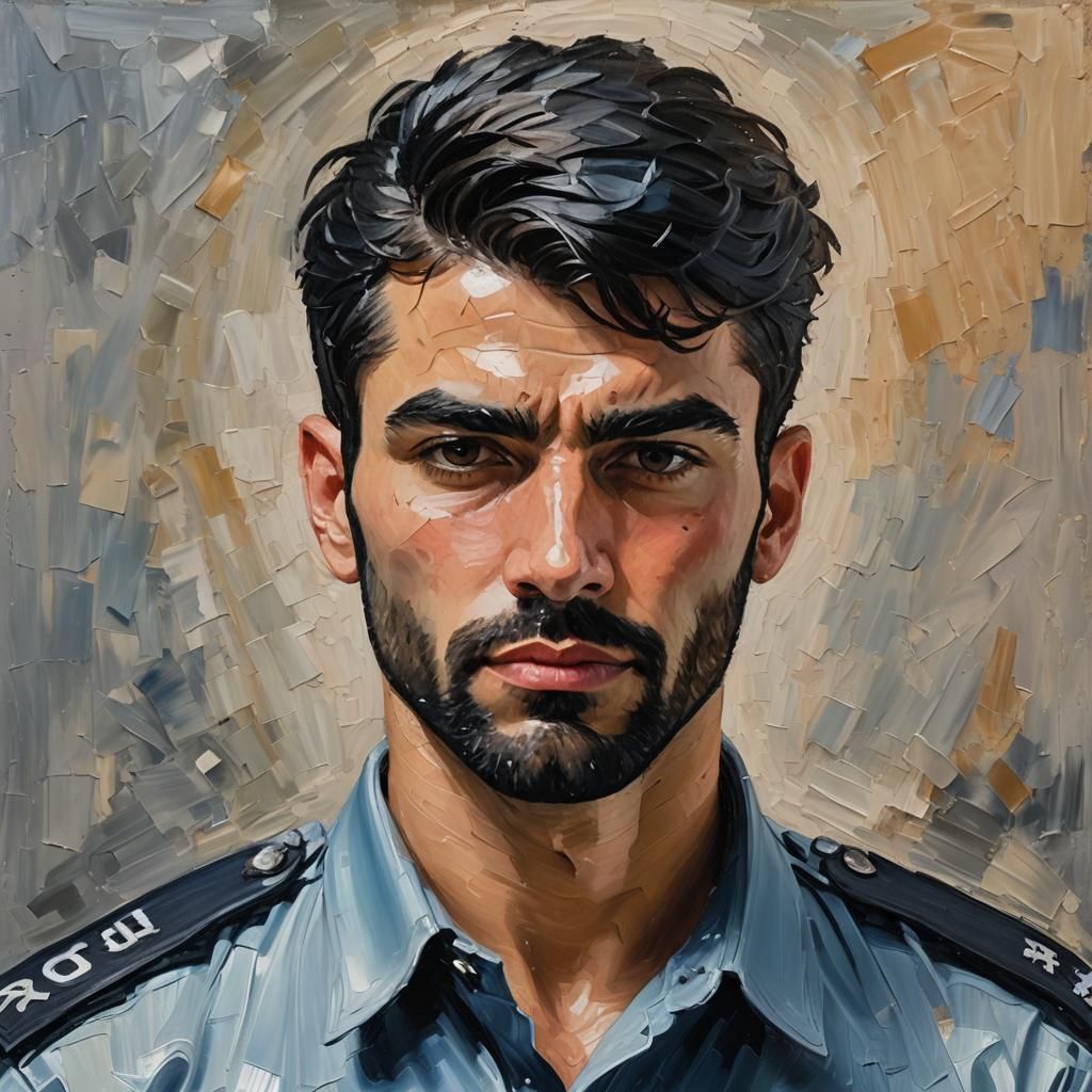 Impressionist Portrait of Handsome Young Policeman