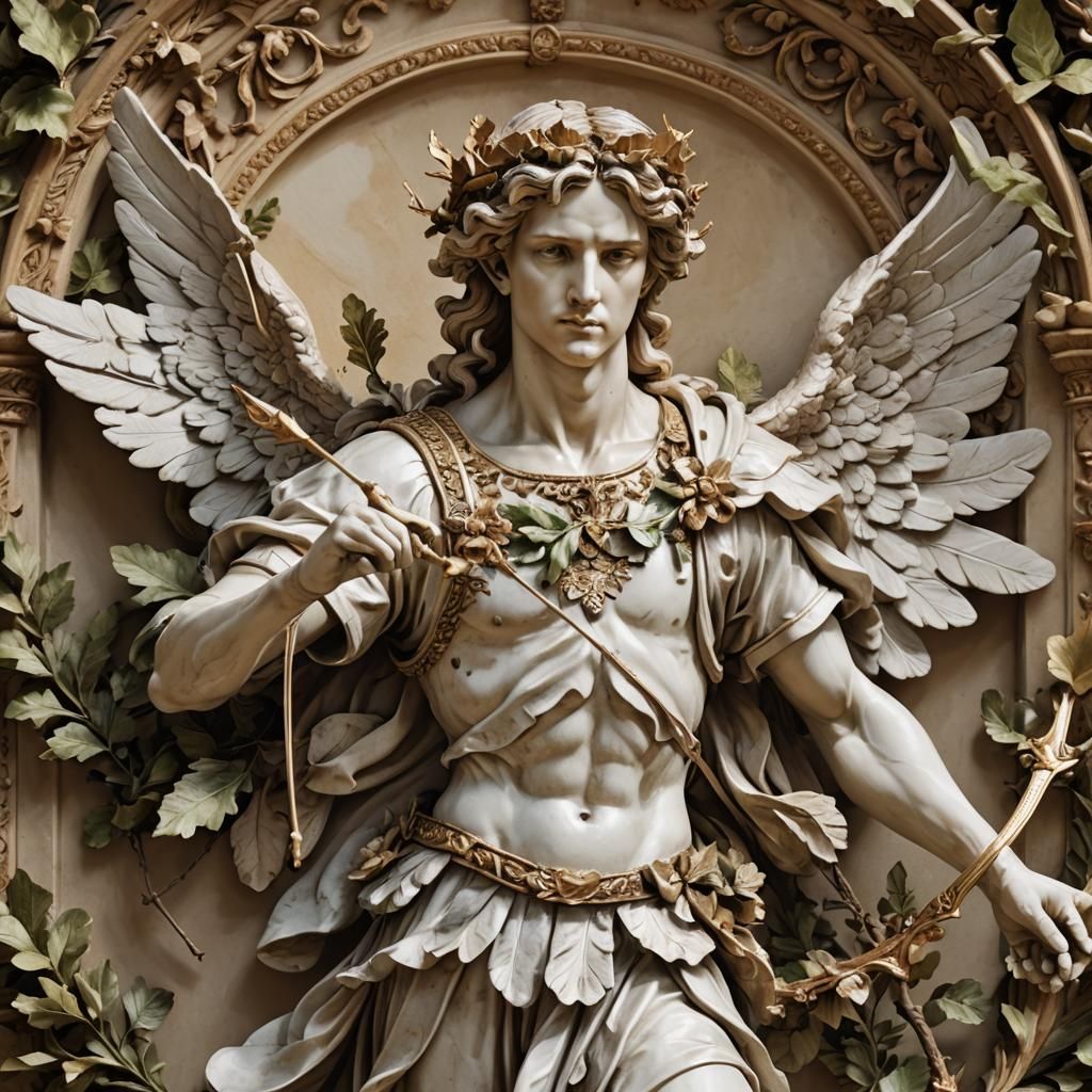 Baroque Angel Sculpture with Bow and Arrow