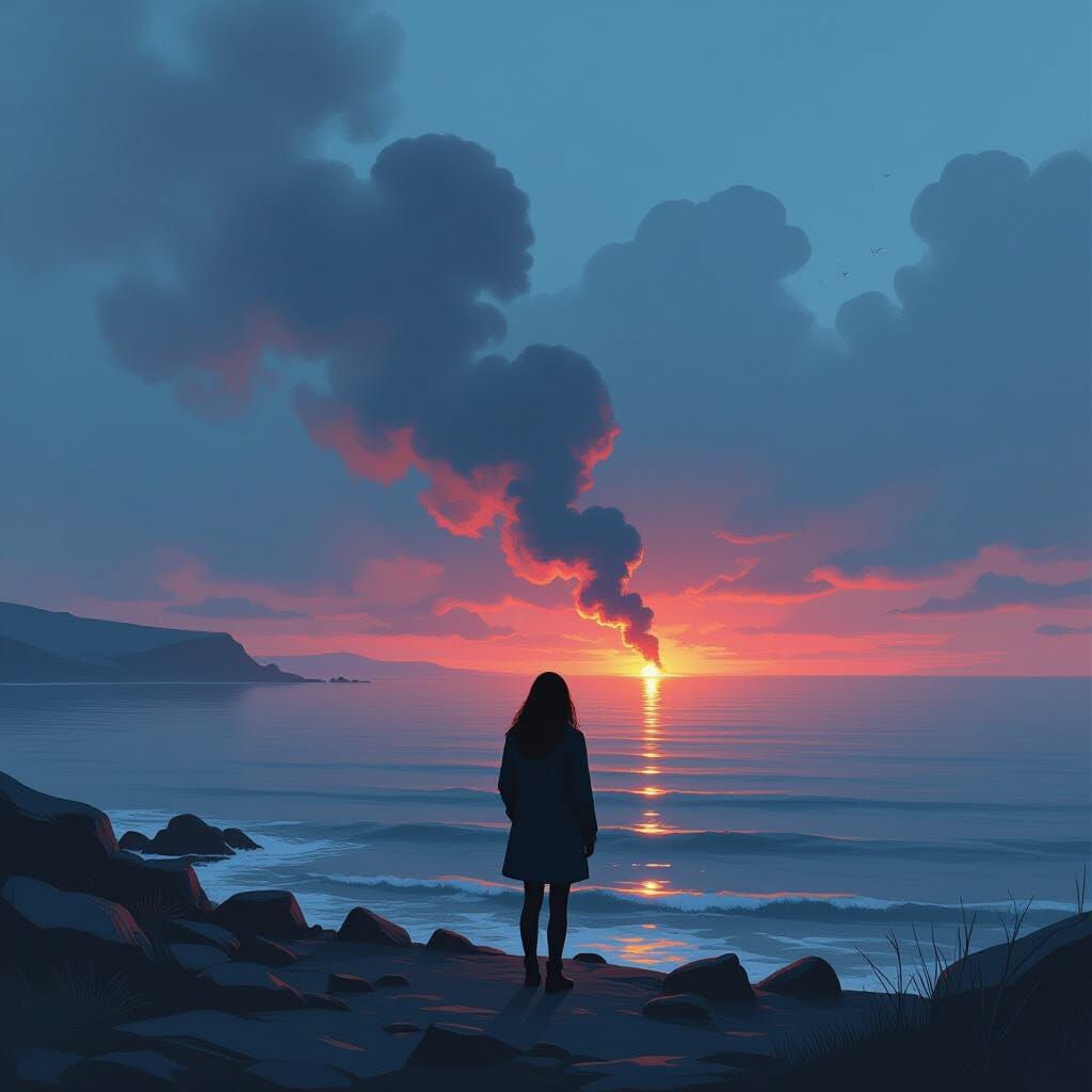 Ethereal Shoreline: Fire and Smoke in Digital Art