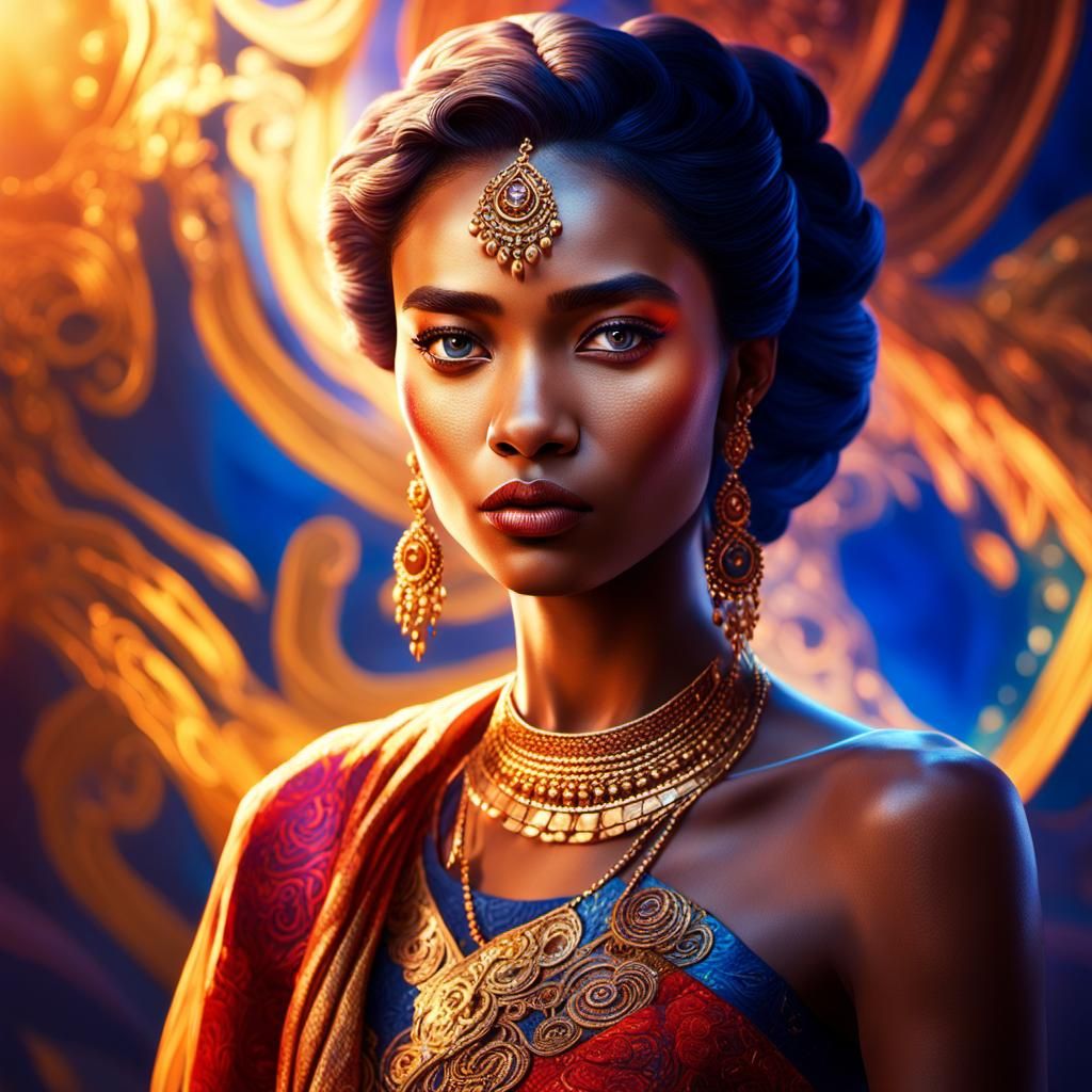 Vibrant Woman in Hyperrealistic Digital Painting