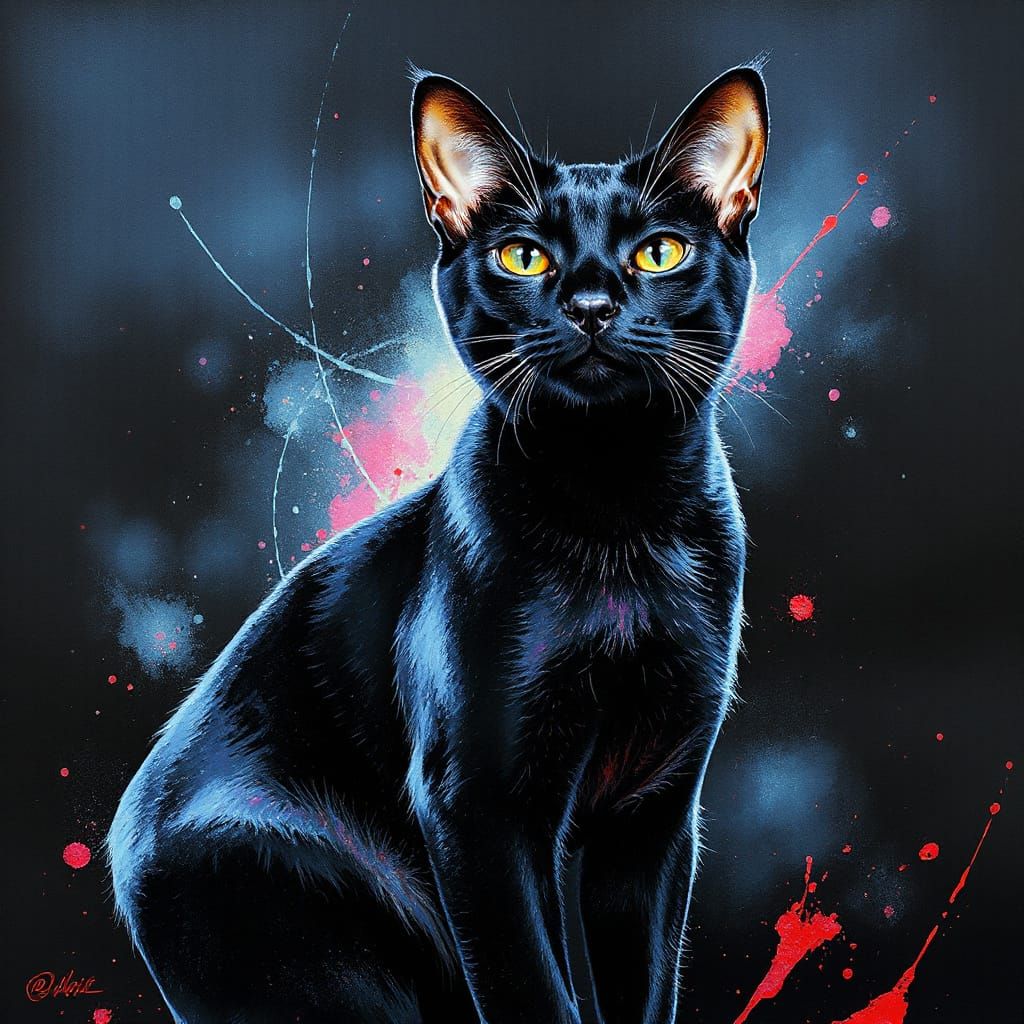 Elegant Black Cat in Iridescent Shimmer