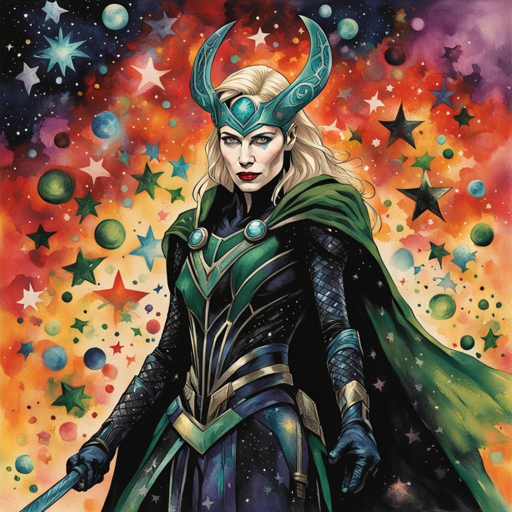 Cate Blanchett as Gothic Death Goddess, Watercolor Painting