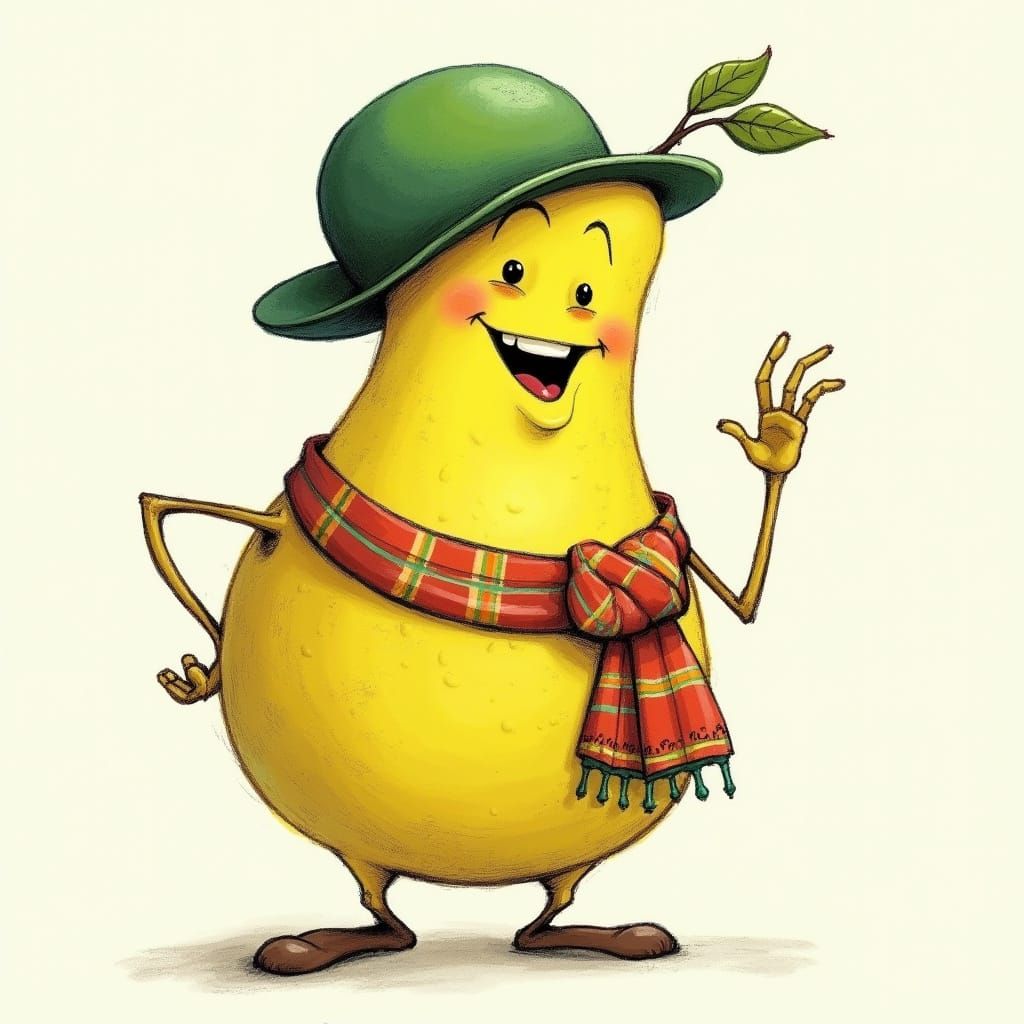 Whimsical Pear in Bright Bowler Hat