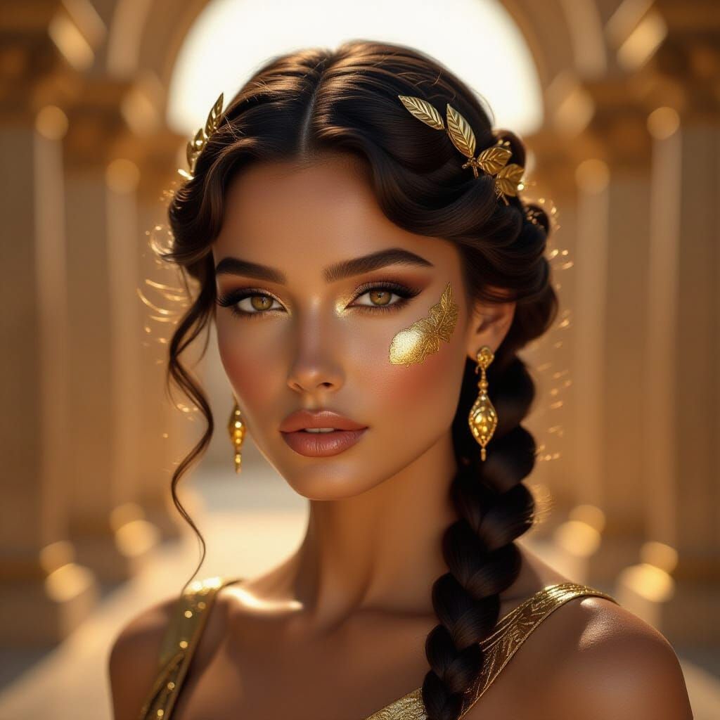 Bronze Goddess: Hyperreal Portrait with Futuristic Twist