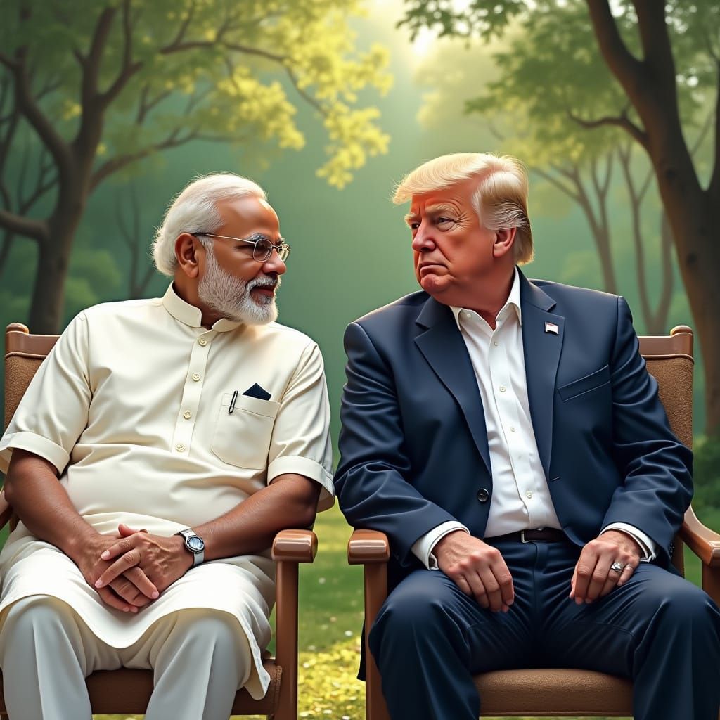 Modi and Trump Relaxing in Vibrant Digital Art