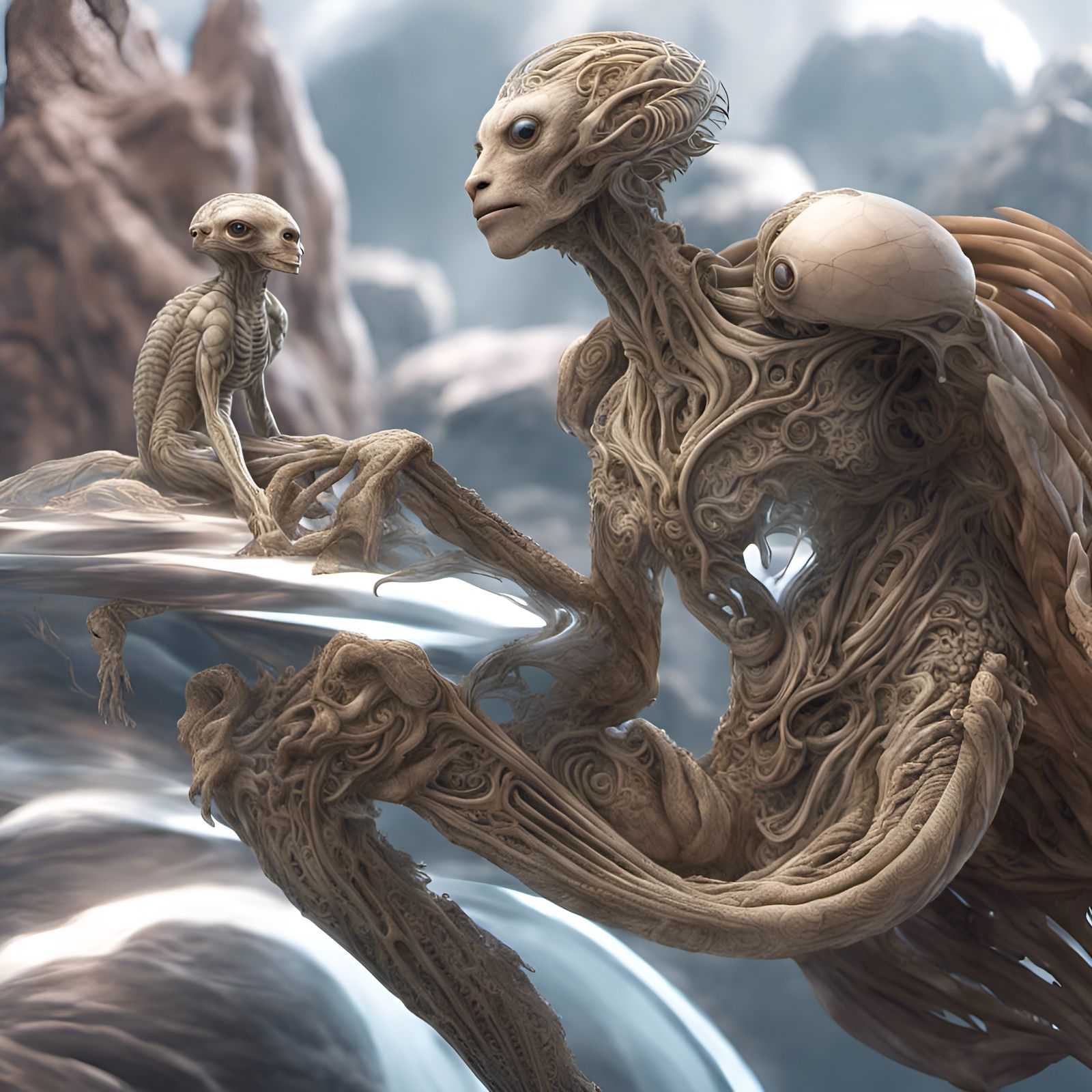 Alien People Pets in Detailed Magical Realism