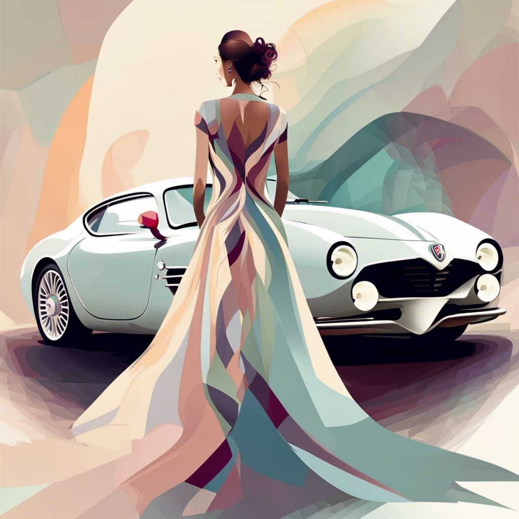 Abstract Digital Art: Woman with Modern Sports Car