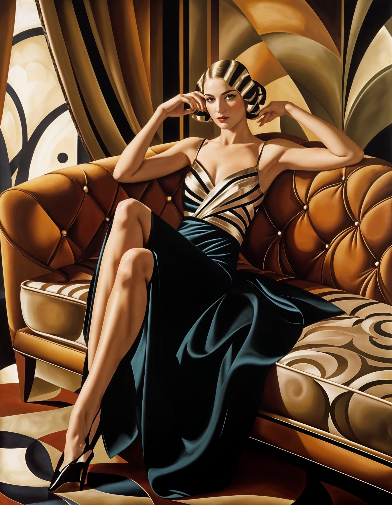Elegant Woman Lounging in Art Deco Style