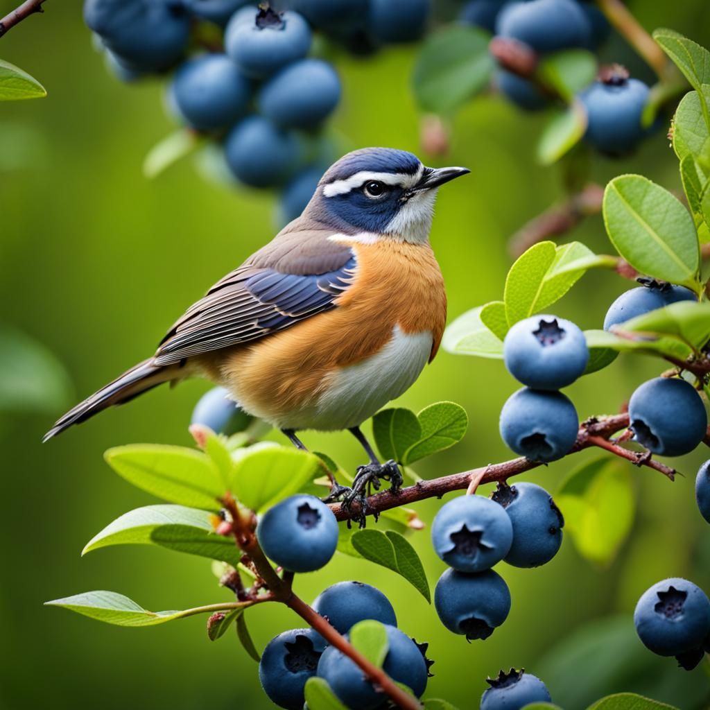 Little Bird in Blueberry Bush: Wildlife Photography