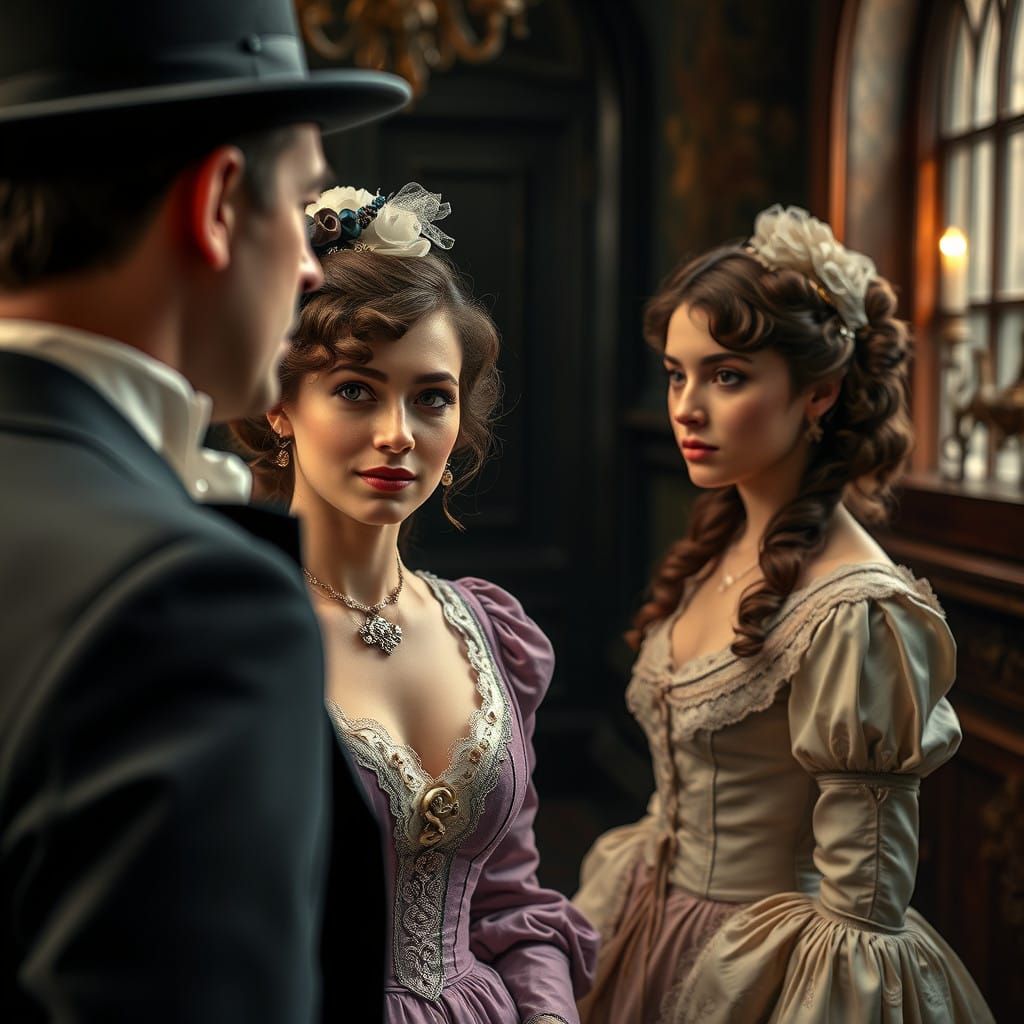 Elegant Victorian Encounter in Hyperrealistic Style