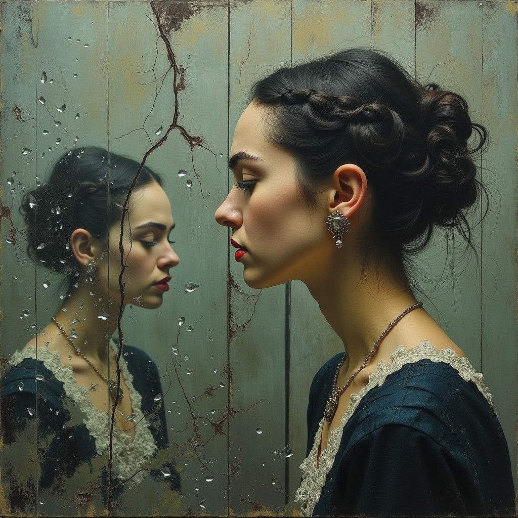 Contemplative Woman in Turbulent Reflections