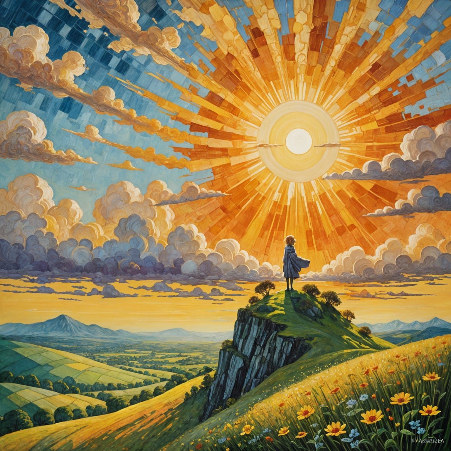 Hope Rising as a Vibrant Morning Sun in Neo-Expressionist St...