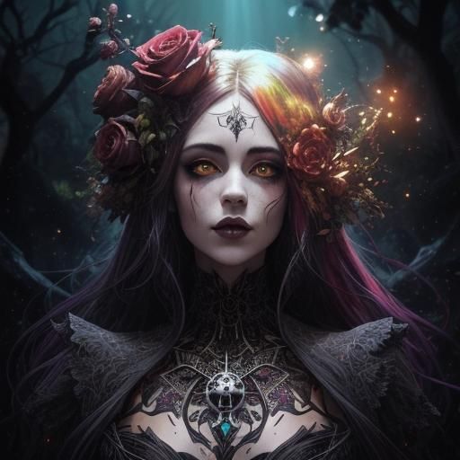 Gothic Girl with Skulls and Roses