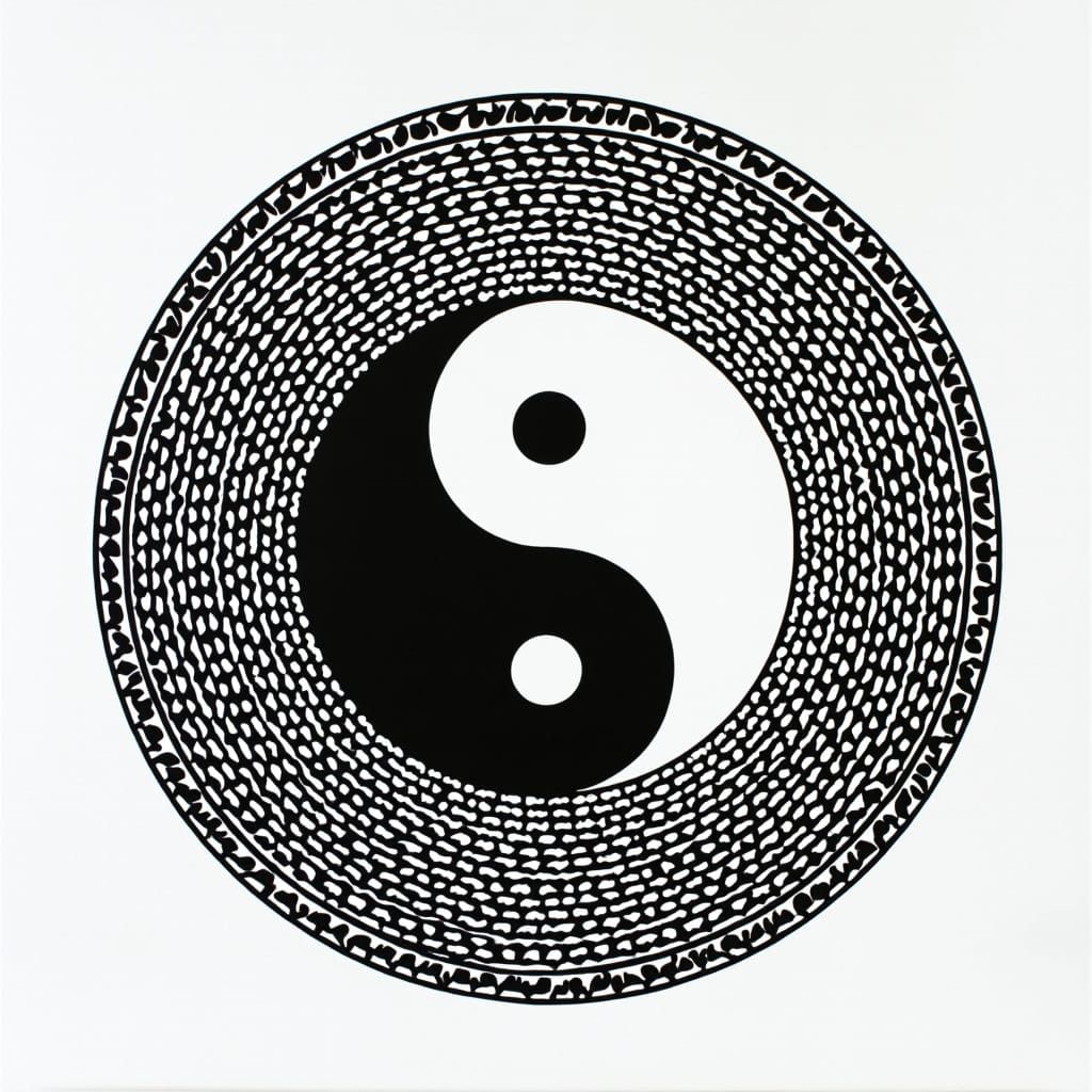 Minimalist Yin Yang Symbol With Concentric Patterns