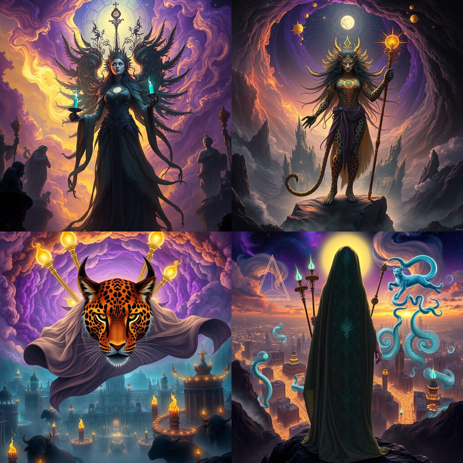 Cyberpunk Shaman: Teal Fires in a Futuristic City