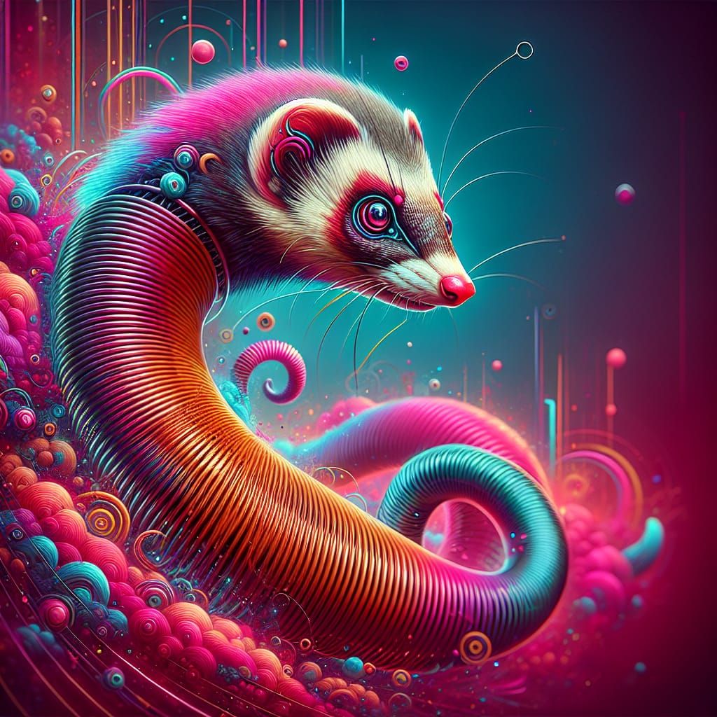 Vibrant Ferret Mongoose with Cybernetic Eyes in Vaporwave St...