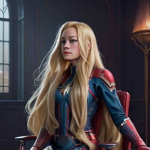 Blonde Rapunzel in Salon Chair, Digital Art