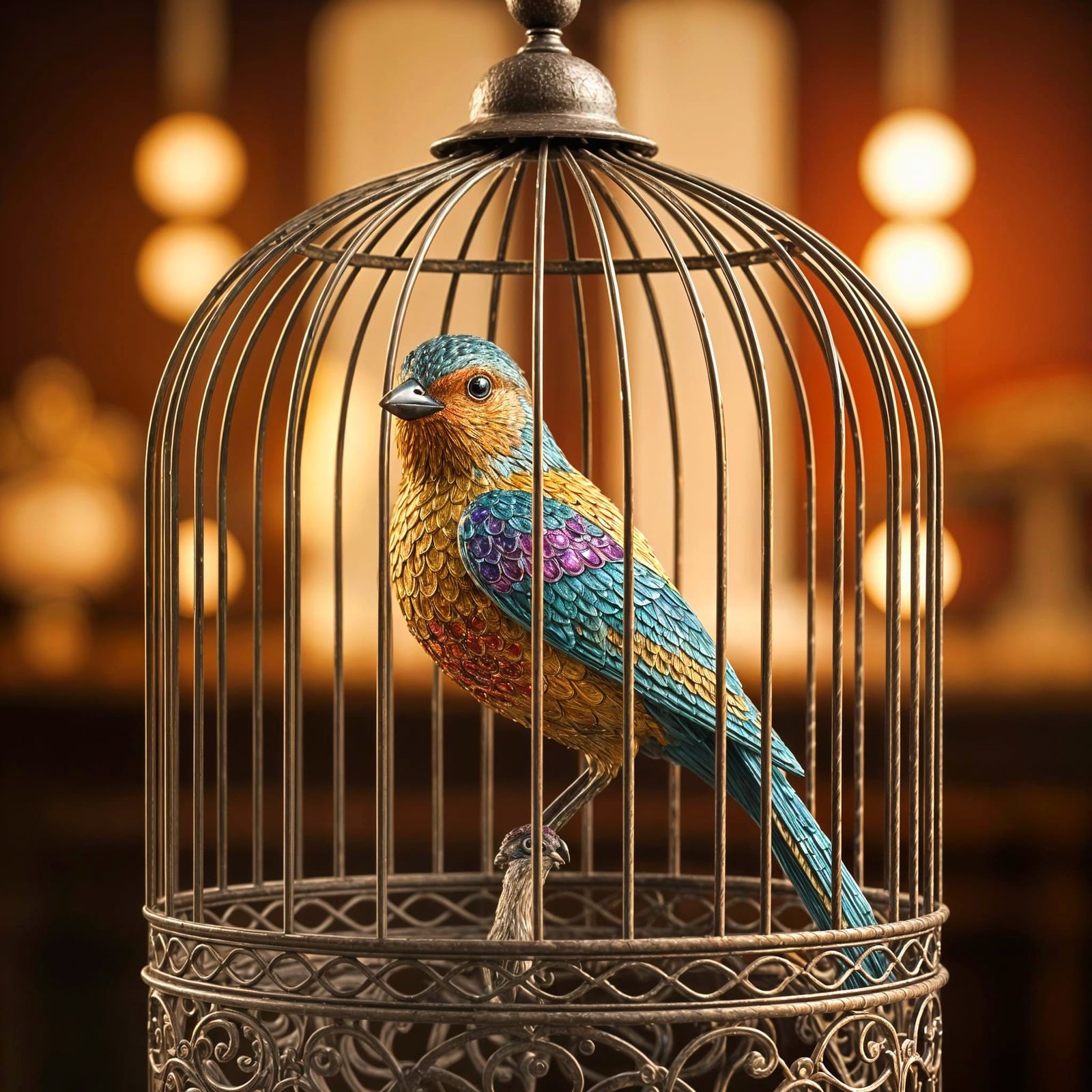 Jeweled Art Nouveau Bird Sculpture in Victorian Parlor