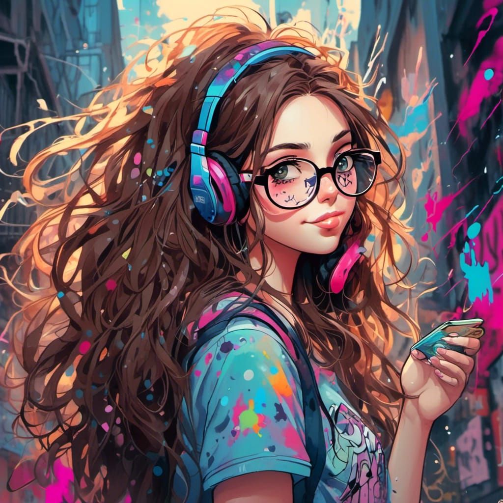 Girl with Glasses in Graffiti Splash Art Style