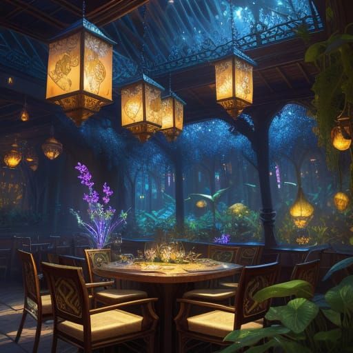 Magical Cafes With Mystical Patrons And Glowing Plants