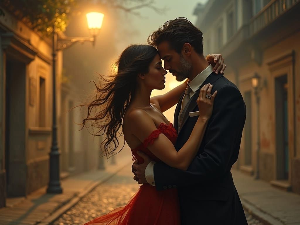 Tango Night in Buenos Aires, 1920s, Aged Lovers Embracing