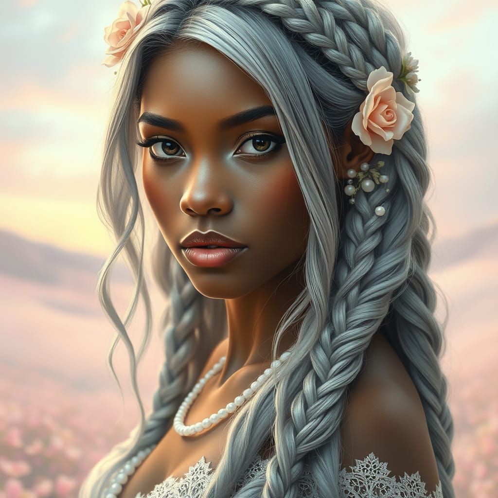 Elegant Woman with Silver Hair in Art Nouveau Style