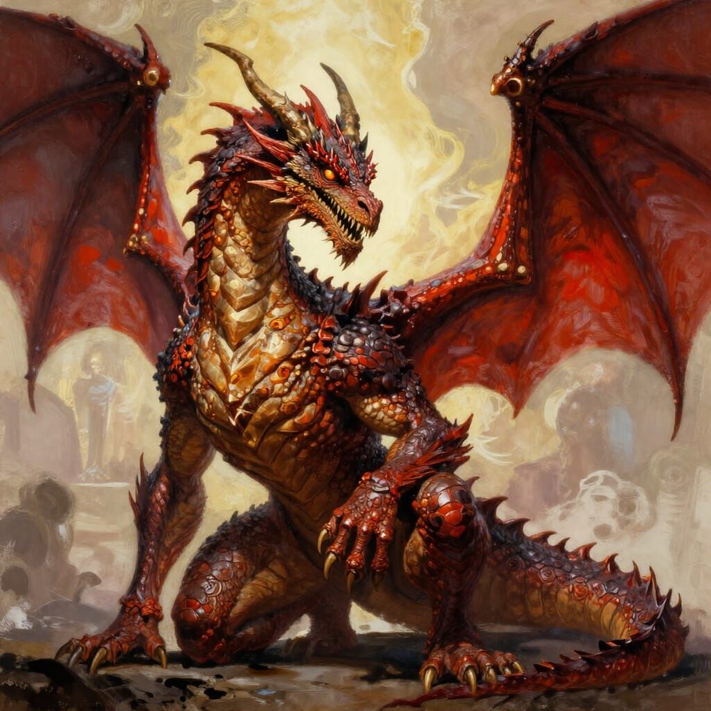 Proud Dragon Kneels Before Owner in Digital Painting