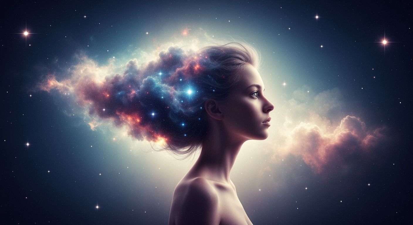 Ethereal Woman Merges With Nebula In Cosmic Portrait