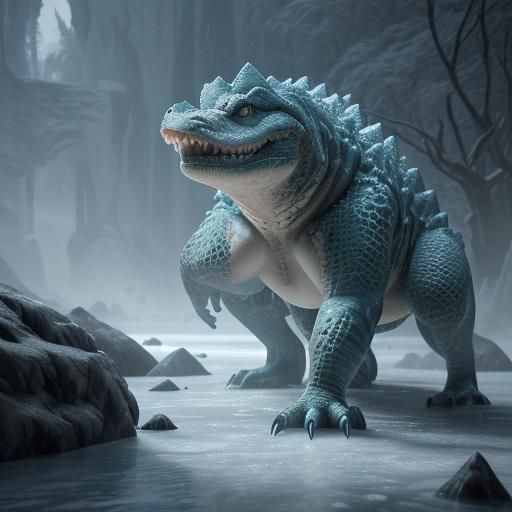 Icy Crocodile in 3D Game Cinematic Style
