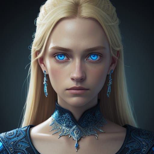 Blond Girl With Glowing Eyes and Jewelry in Cinematic Style