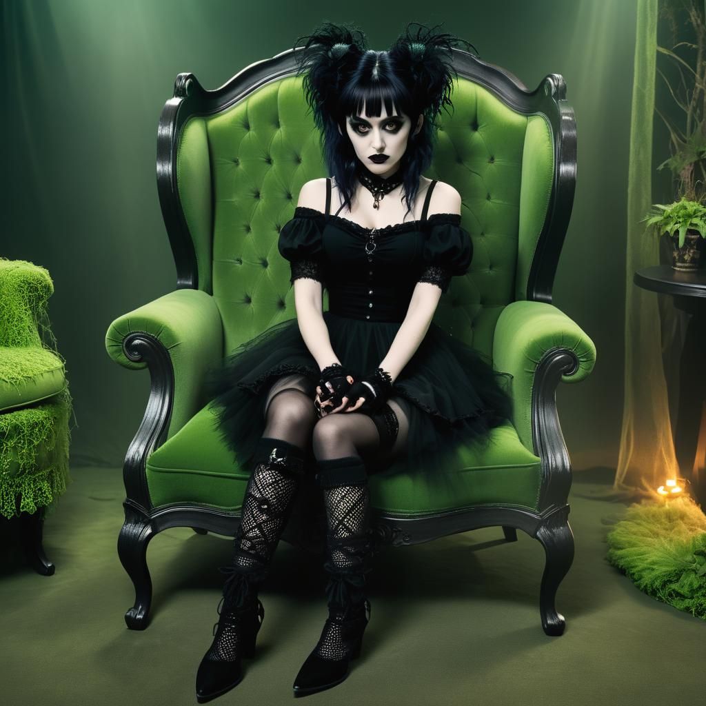 Gothic Teen in Tim Burton-esque Cinematic Still