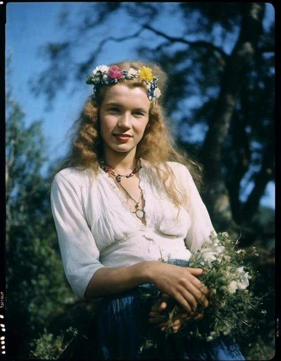 Floral Portrait with Retro Camera Aesthetic