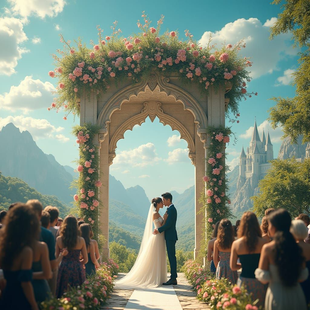 Fantasy Wedding Scene with Ornate Canopy in 8k