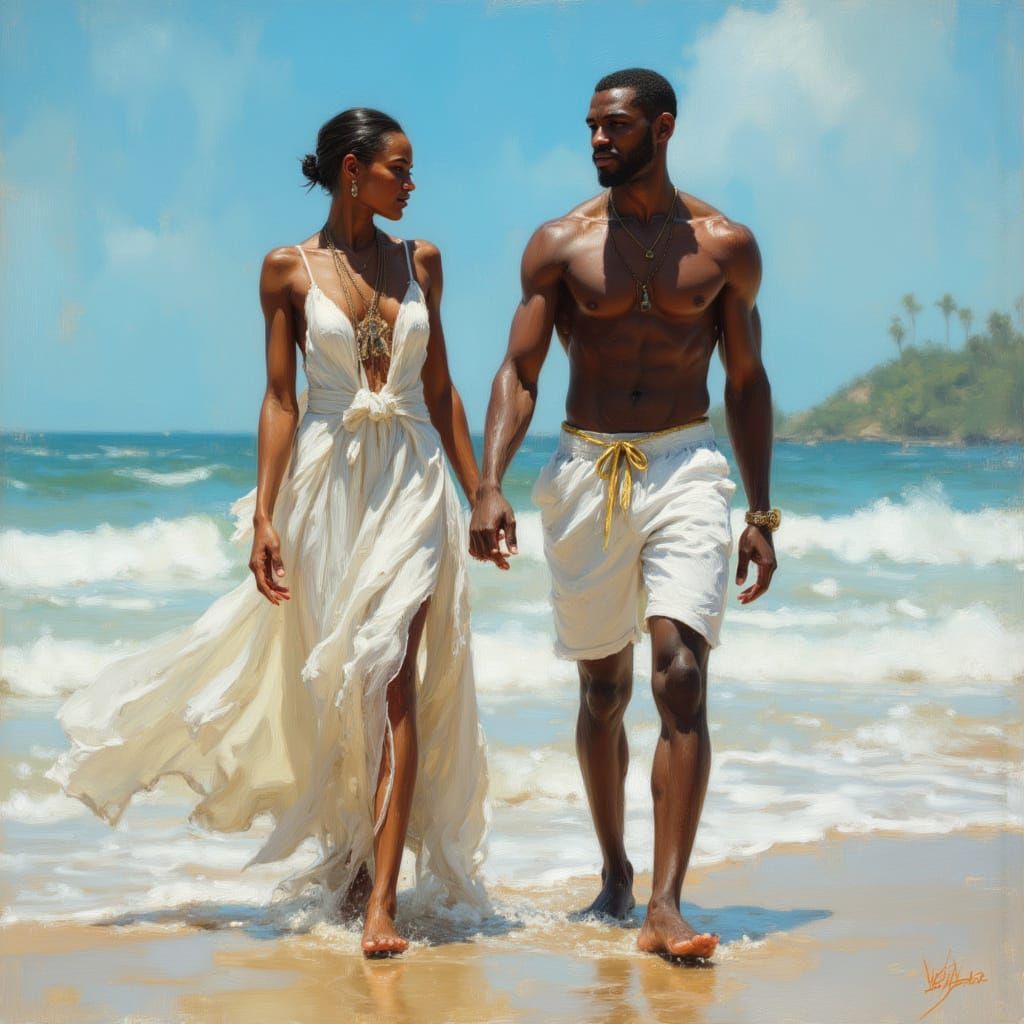 Elegant African Gods on a Paradise Beach