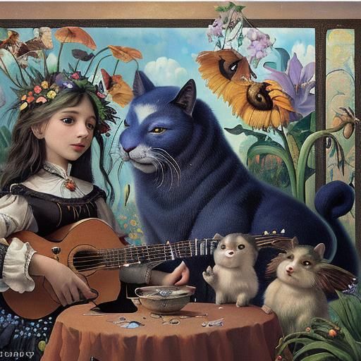 Surreal Dreamscape: Anthropomorphic Flowers in Oil Painting