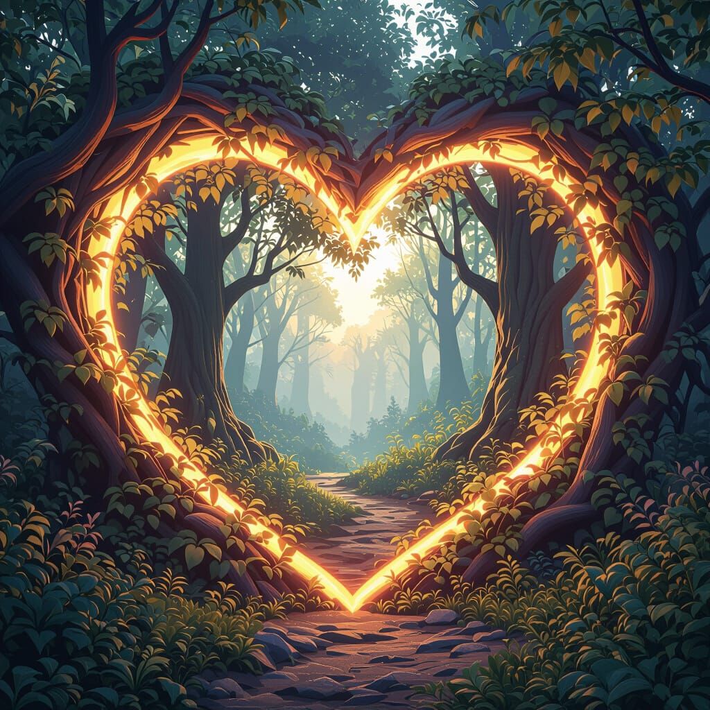 Enchanted Forest Inside Glowing Heart Shape