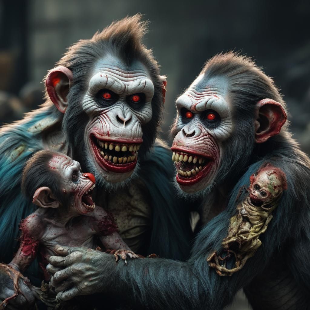 Disturbing Zombie Monkey Clowns Devouring a Baby