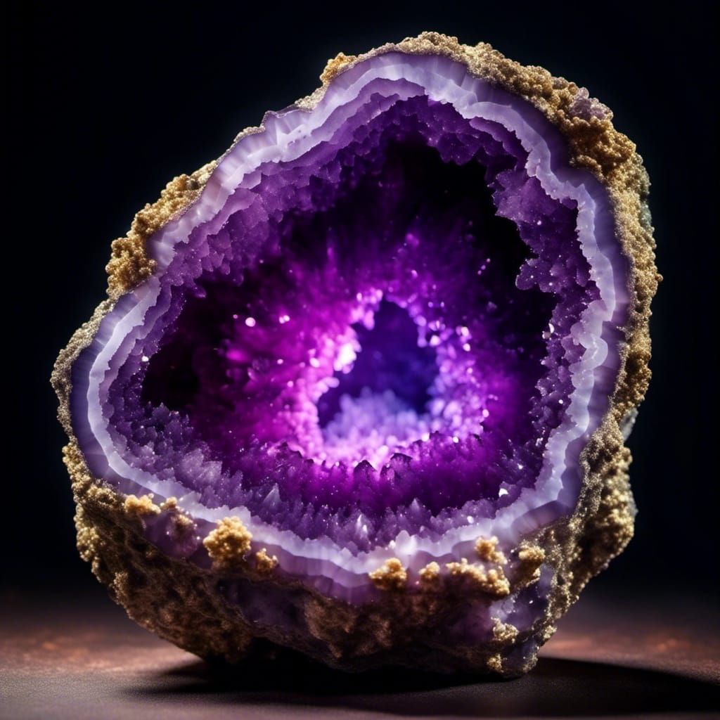Opened Geode Reveals Purple Crystals