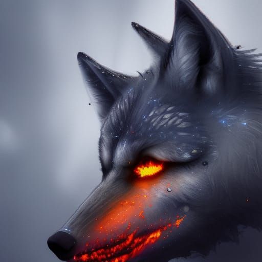 Grey Wolf Fading into Watercolor Fire