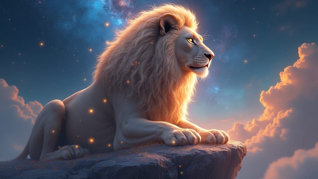 Lion in the Cosmos: A Surreal Digital Painting