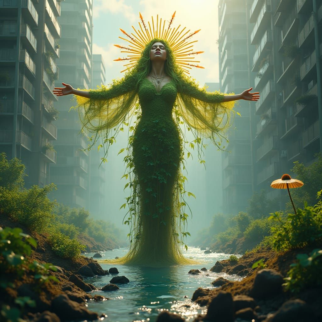 Nature Spirit Embraces Polluted Cityscape