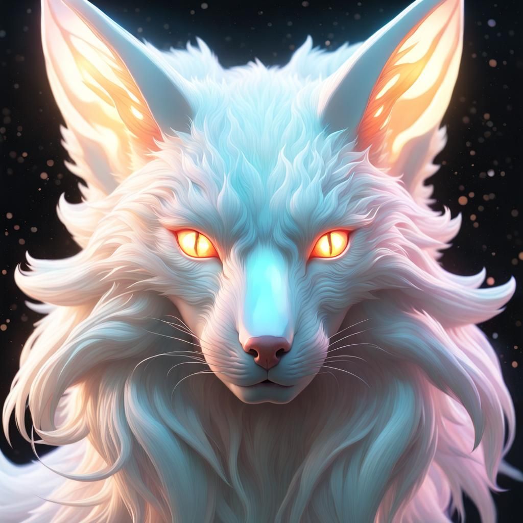Ethereal Albino Kitsune Portrait in Cosmic Dust