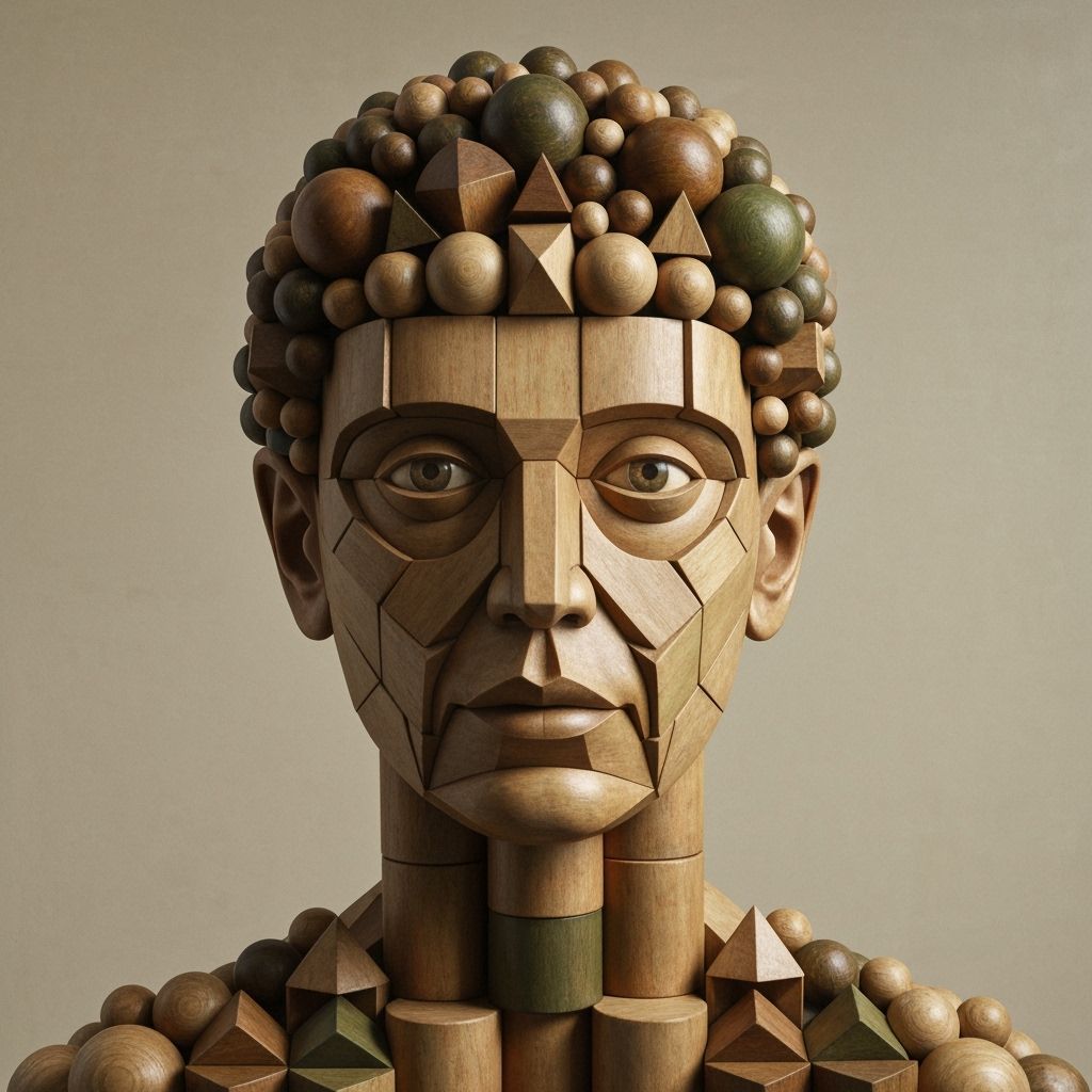 Abstract Portrait Made of Wooden Geometric Shapes