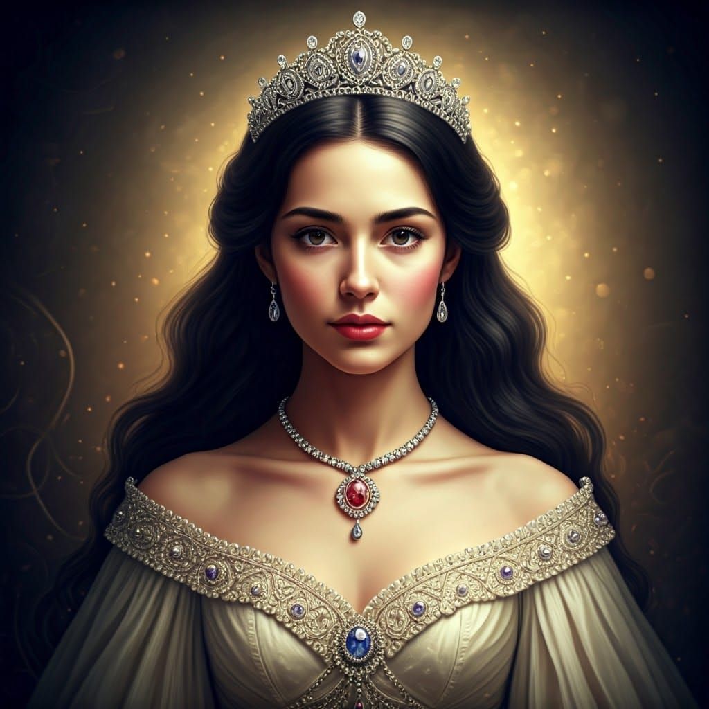 Regal Princess Adorned in Whimsical Fantasy Gown with Diamon...