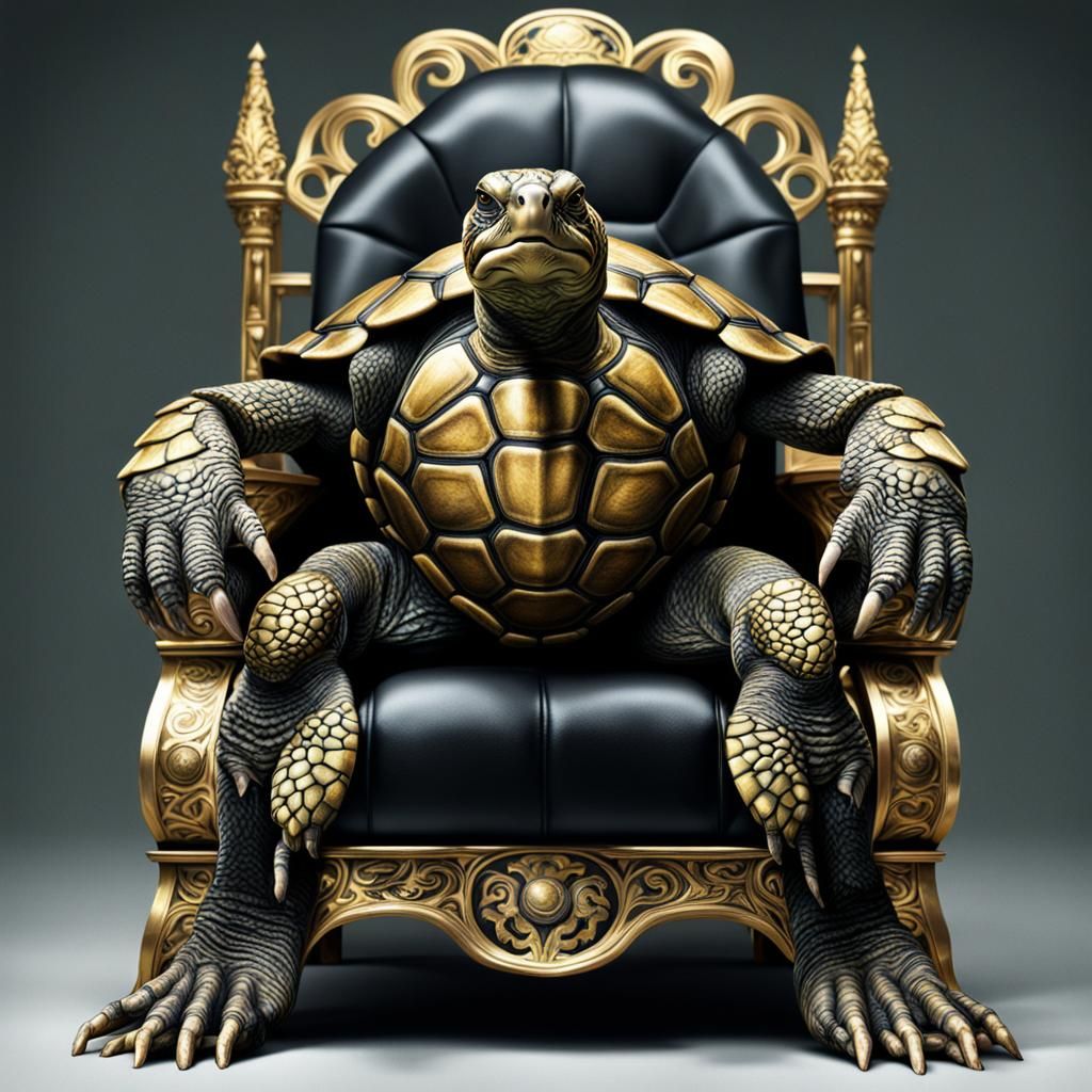 Terrifying Turtle King on Throne: Hyperrealistic Art