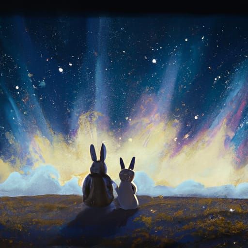 Two Bunnies Watch Shooting Stars: Digital Matte Painting