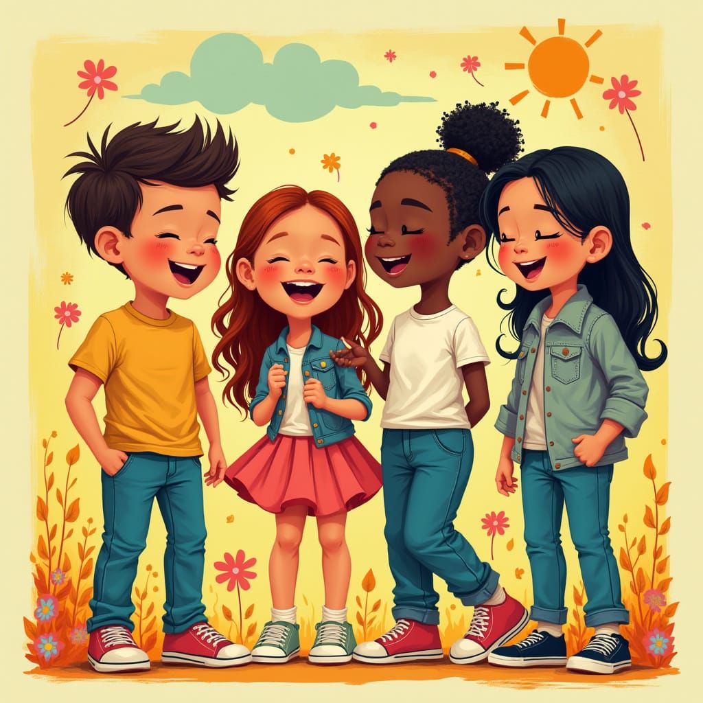 Youthful Joy: Colorful Illustration of Vibrant Youngsters
