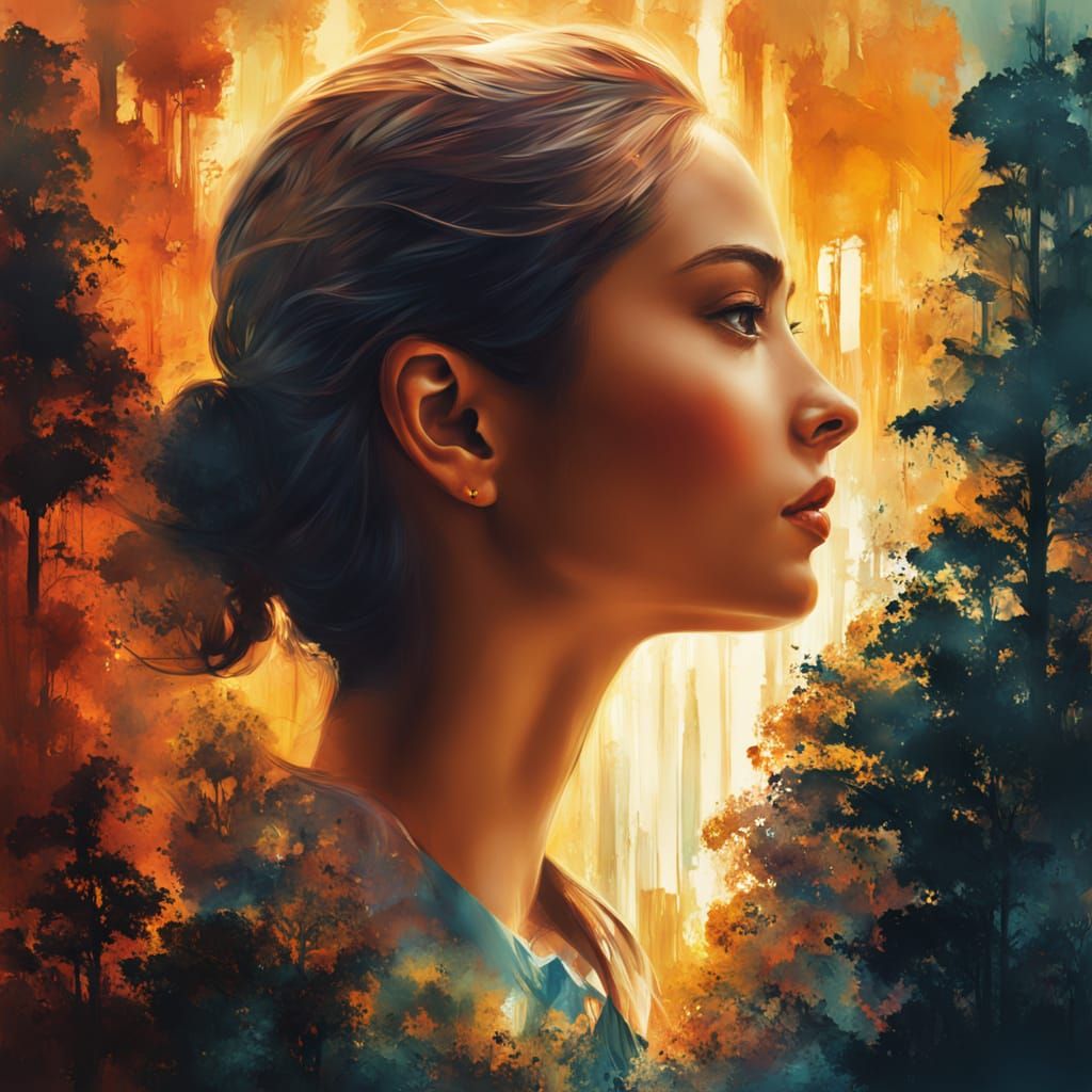 Surreal Silhouette: Cityscape and Forest Fusion