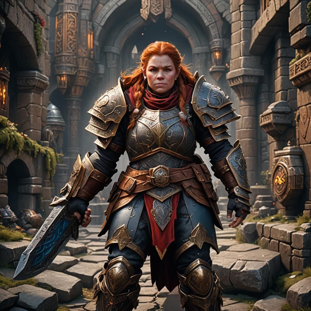 Female Dwarf Warrior in Detailed Armor